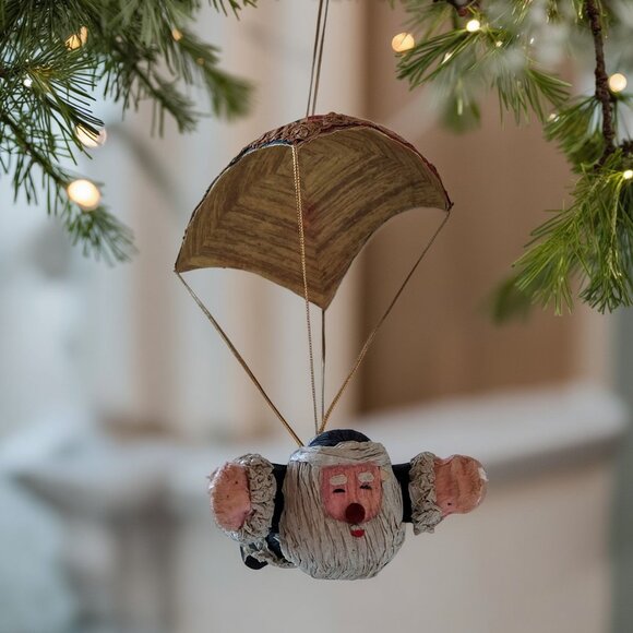 Vintage Santa Parachute Ornament – Hand-Painted Paper Mâché Whimsy! - Picture 3 of 16